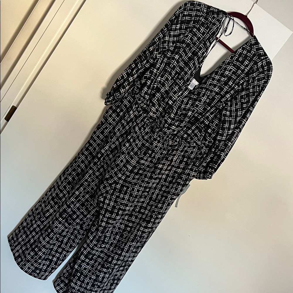 London Times Monochrome Checkered Jumpsuit